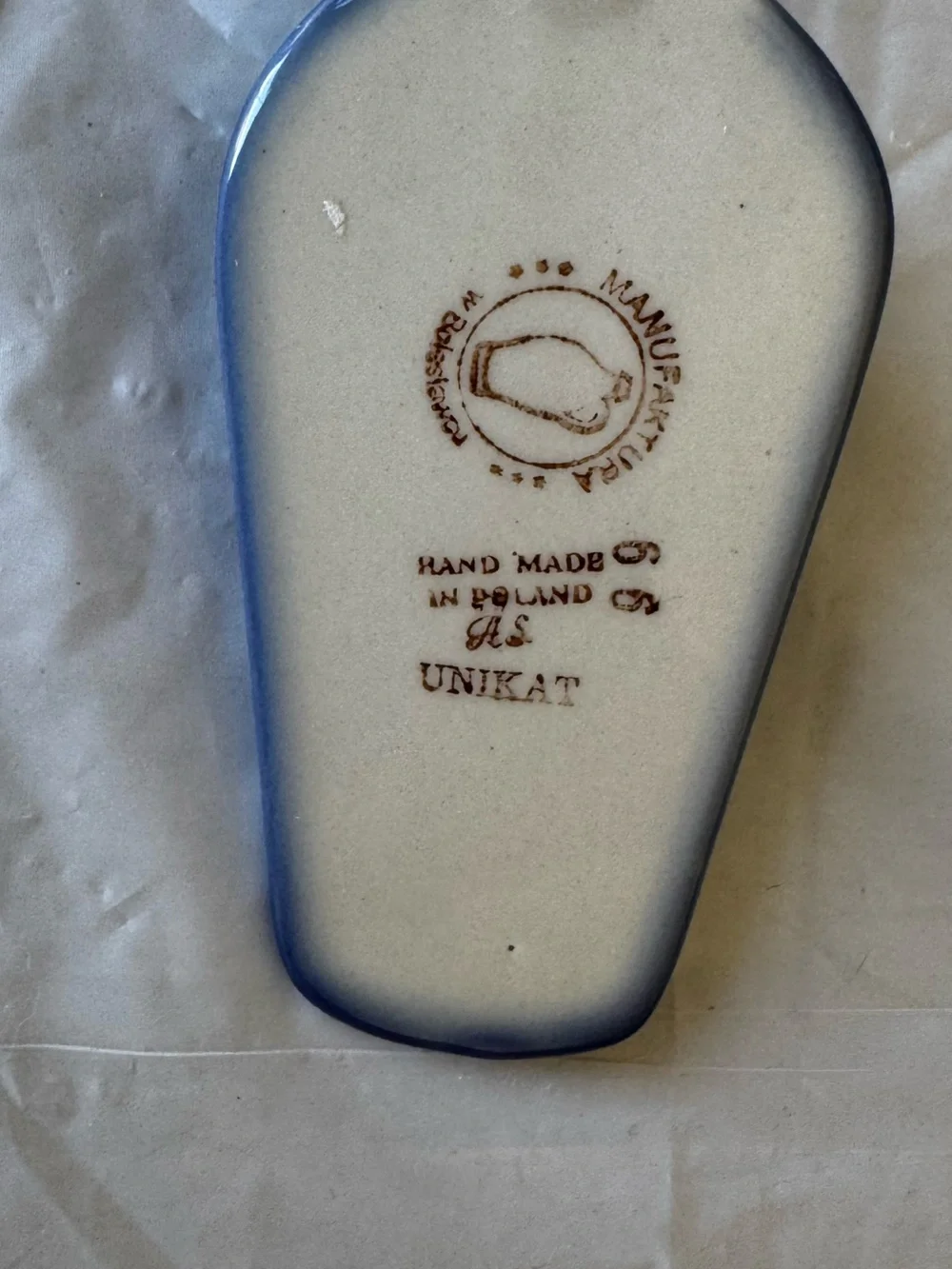Vintage Unikat Polish Pottery Blue Floral Ceramic Serving Spatula Cake Server